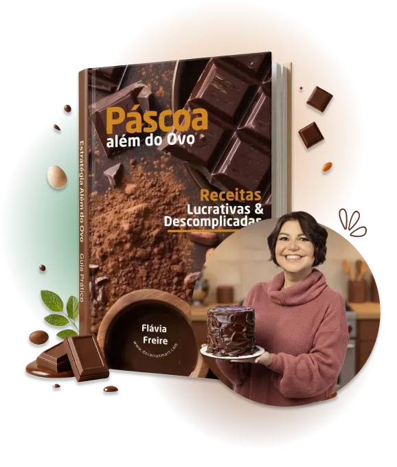 imagem ilustrativa do ebook com a Flávia segurando um bolo